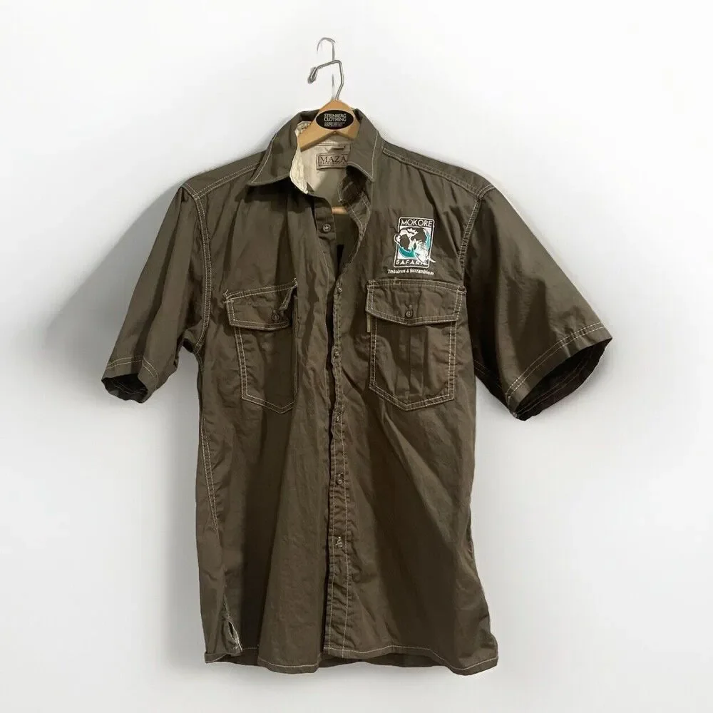 Vintage Mazari Origin of Khaki Mens Mokore Safari Zimbabwe Mozambique Shirt Sz M - Picture 1 of 6